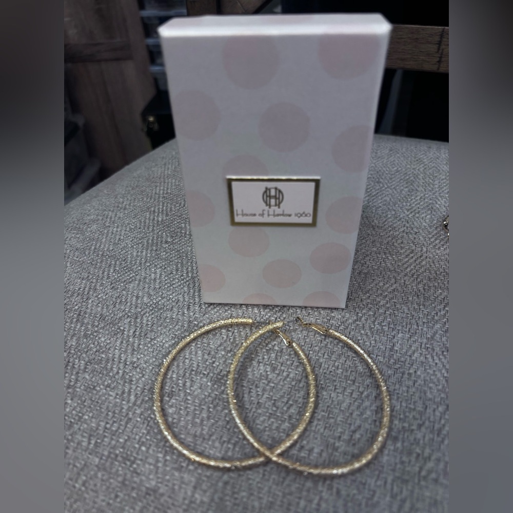 House of Harlow 1960 Textured Gold Hoop Earrings